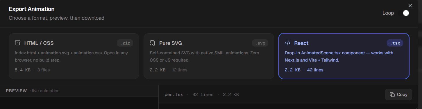 CSSVG Editor export screen showing CSS keyframes output